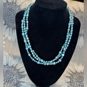 Honora cultured pearls in light blue - triple strand - 18”